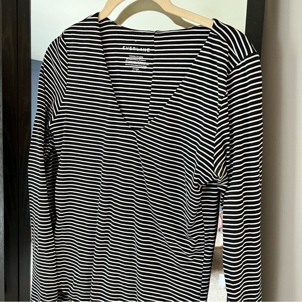 Everlane Black & White Stripe V-neck Bodysuit